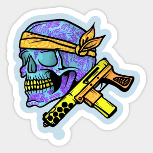 Tattooed skull with gun Sticker